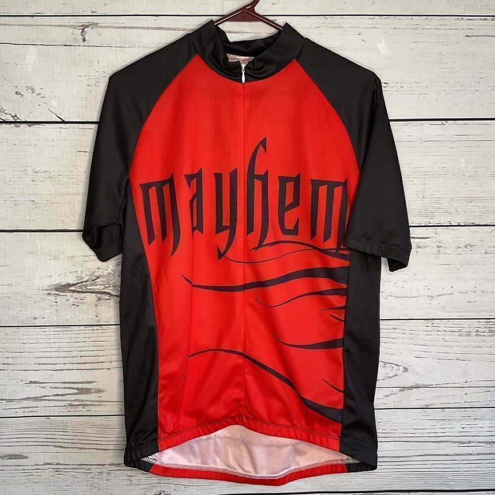 nashbar Wheels Of Mayhem Cycling Club‎ Race Jersey Large Three Pockets 3/4 Zip L